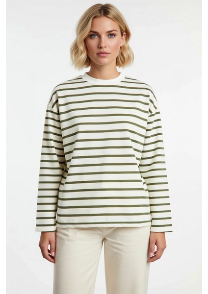 Kadın Bisiklet Yaka Düşük Kol Çizgili Örme Geniş Kesim Sweatshirt Fonksiyonel Dayanıklı Şık modelleri