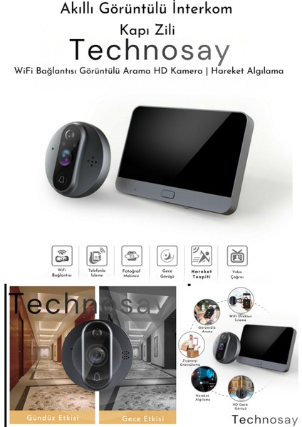 Wifi Kameralı Kapı Zili Akıllı Görüntü Uzaktan Kontrollü Kablosuz 1080P 130° Görüş Güvenlik Kamerası