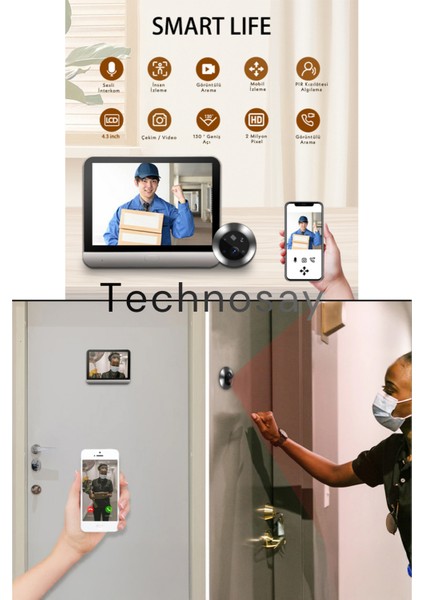 Wifi Kameralı Kapı Zili Akıllı Görüntü Uzaktan Kontrollü Kablosuz 1080P 130° Görüş Güvenlik Kamerası modelleri