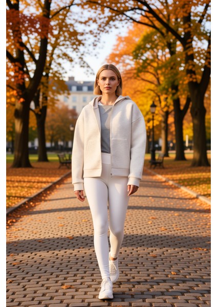 Kadın Kapüşonlu Düşük Kol Fermuarlı Örme Sweatshirt Fonksiyonel Dayanıklı Kaliteli Estetik