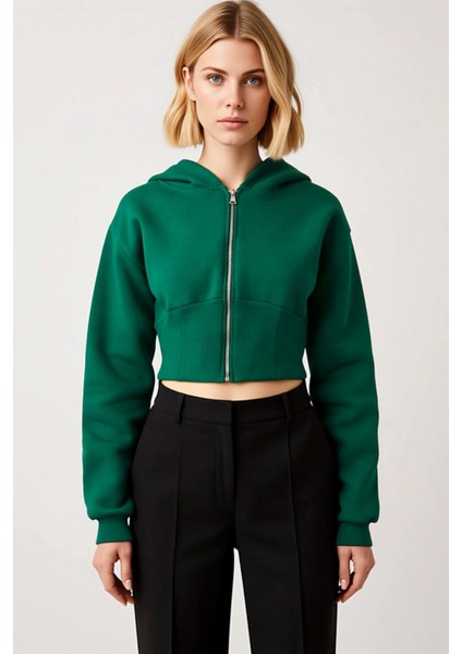Kadın Kapüşonlu Düşük Kol Fitted Fermuarlı Örme Sweatshirt Fonksiyonel Dayanıklı Kaliteli Şık modelleri