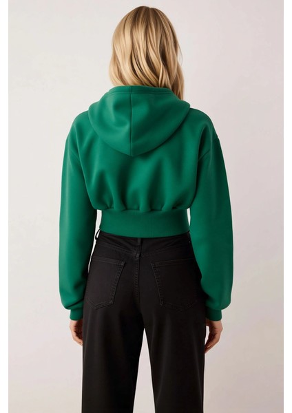 Kadın Kapüşonlu Düşük Kol Fitted Fermuarlı Örme Sweatshirt Fonksiyonel Dayanıklı Kaliteli Şık fırsatları