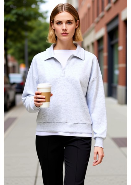 Kadın Polo Yaka Standart Kol Düğmeli Sweatshirt Fonksiyonel Dayanıklı Kaliteli Konforlu Şık fiyatları