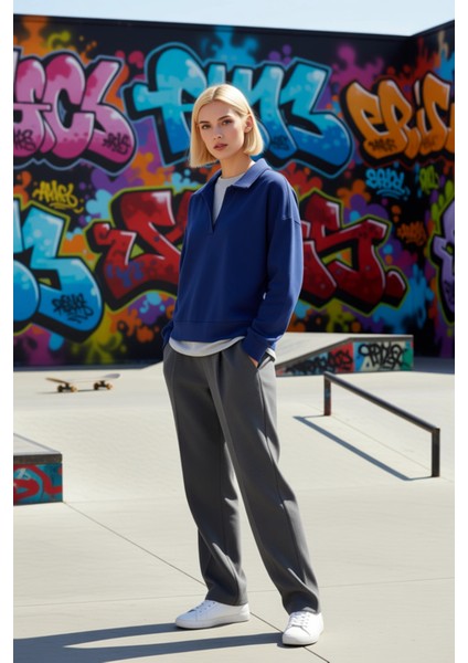 Kadın Polo Yaka Standart Kol Düğmeli Sweatshirt Fonksiyonel Dayanıklı Kaliteli Konforlu Şık indirimleri