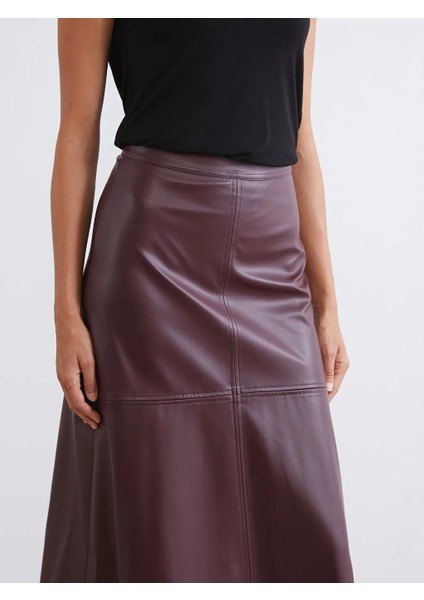 Soulife Bordo Beli Fermuarlı A Kesim Deri Görünümlü Etek modelleri