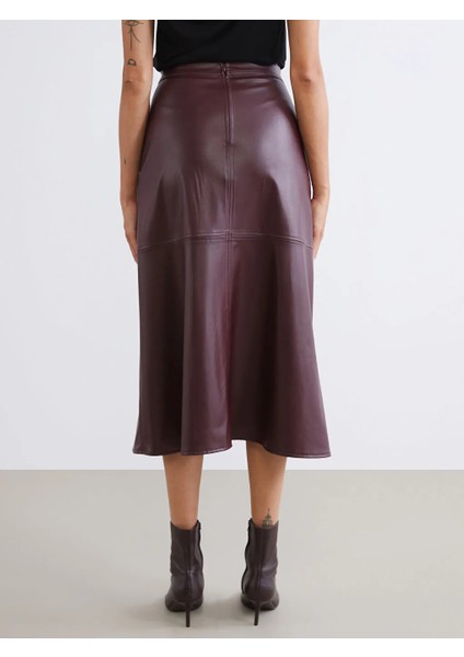 Soulife Bordo Beli Fermuarlı A Kesim Deri Görünümlü Etek fırsatları