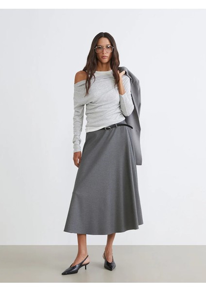 Lcw Vision Gri Beli Kemerli Kloş Etek