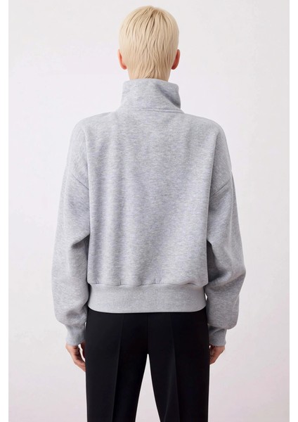 Kadın Dik Yaka Düşük Kol Fermuarlı Geniş Kalıp Sweatshirt Fonksiyonel Dayanıklı Kaliteli Şık fırsatları