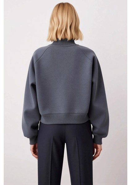 Kadın Dik Yaka Reglan Kol Oversize Kalın Içi Polarlı Örme Sweatshirt Fonksiyonel Dayanıklı fırsatları