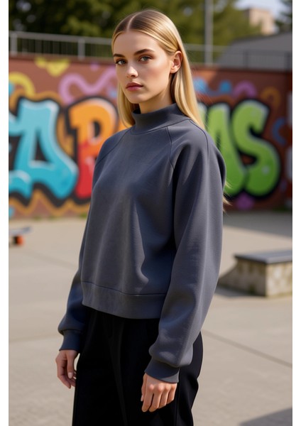 Kadın Dik Yaka Reglan Kol Oversize Kalın Içi Polarlı Örme Sweatshirt Fonksiyonel Dayanıklı indirimleri