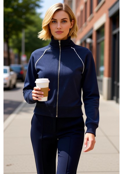 Kadın Dik Yaka Reglan Kol Fitted Fermuarlı Örme Sweatshirt Fonksiyonel Dayanıklı Kaliteli Şık fiyatları