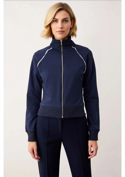 Kadın Dik Yaka Reglan Kol Fitted Fermuarlı Örme Sweatshirt Fonksiyonel Dayanıklı Kaliteli Şık modelleri