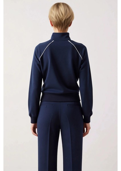 Kadın Dik Yaka Reglan Kol Fitted Fermuarlı Örme Sweatshirt Fonksiyonel Dayanıklı Kaliteli Şık fırsatları