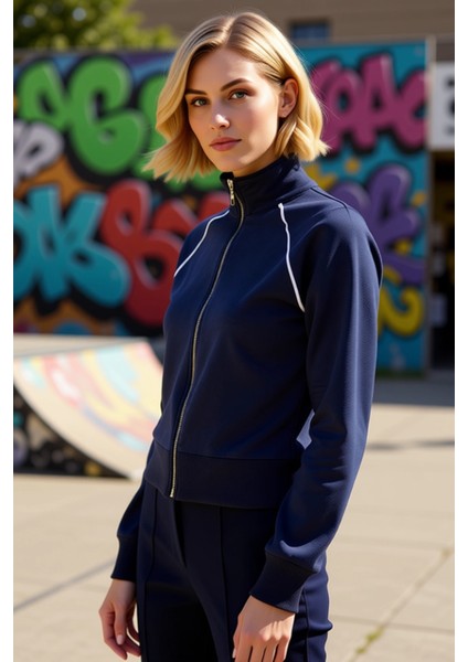 Kadın Dik Yaka Reglan Kol Fitted Fermuarlı Örme Sweatshirt Fonksiyonel Dayanıklı Kaliteli Şık indirimleri