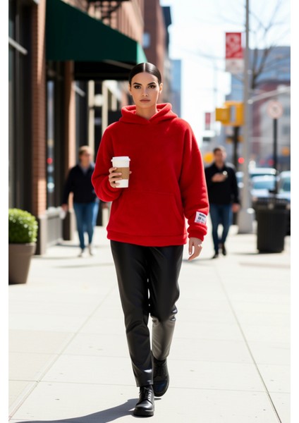 Kadın Kapüşonlu Düşük Kol Peluş Örme Sweatshirt Fonksiyonel Dayanıklı Kaliteli Konforlu Şık fiyatları