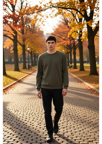 Erkek Bisiklet Yaka Standart Kol Regular Kalıp Sweatshirt Fonksiyonel Dayanıklı Kaliteli Şık