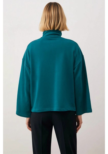 Kadın Dik Yaka Fermuarlı Düşük Kol %100 Pamuk Sweatshirt Fonksiyonel Dayanıklı Kaliteli Şık fırsatları