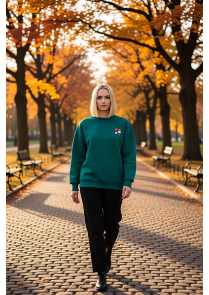 Kadın Bisiklet Yaka Düşük Kol Oversize Sweatshirt Fonksiyonel Dayanıklı Kaliteli Konforlu Şık