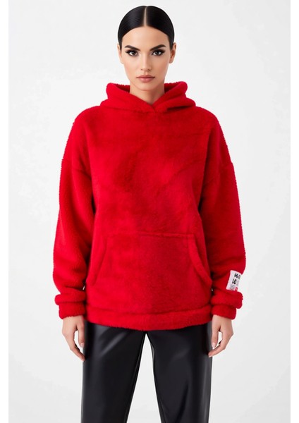 Kadın Kapüşonlu Düşük Kol Peluş Örme Sweatshirt Fonksiyonel Dayanıklı Kaliteli Konforlu Şık modelleri