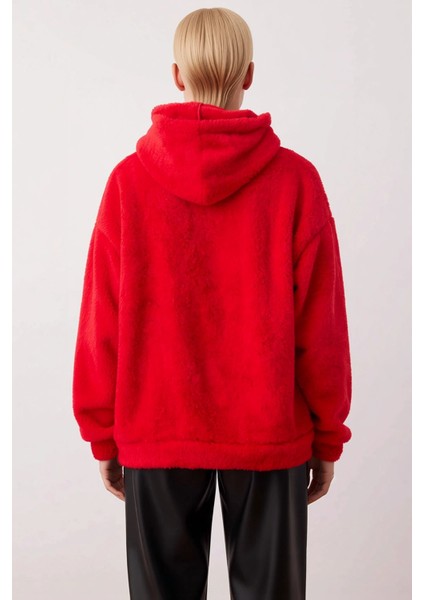 Kadın Kapüşonlu Düşük Kol Peluş Örme Sweatshirt Fonksiyonel Dayanıklı Kaliteli Konforlu Şık fırsatları