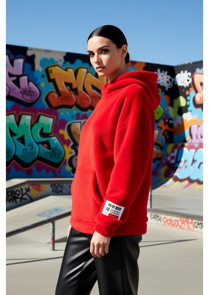 Kadın Kapüşonlu Düşük Kol Peluş Örme Sweatshirt Fonksiyonel Dayanıklı Kaliteli Konforlu Şık indirimleri