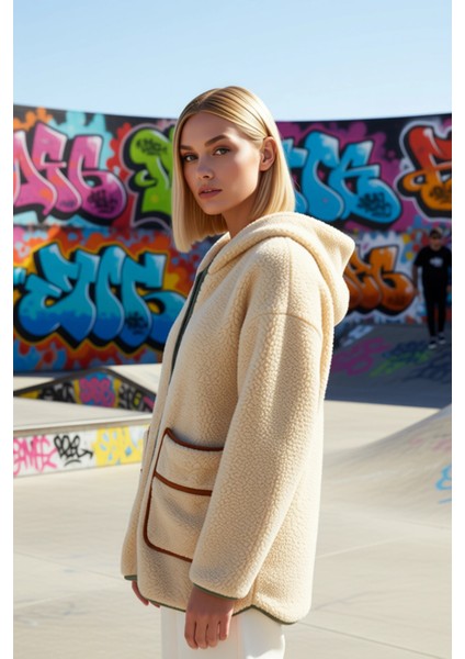 Kadın Kapüşonlu Düşük Kol Fermuarlı Peluş Sweatshirt Fonksiyonel Dayanıklı Kaliteli Modern indirimleri