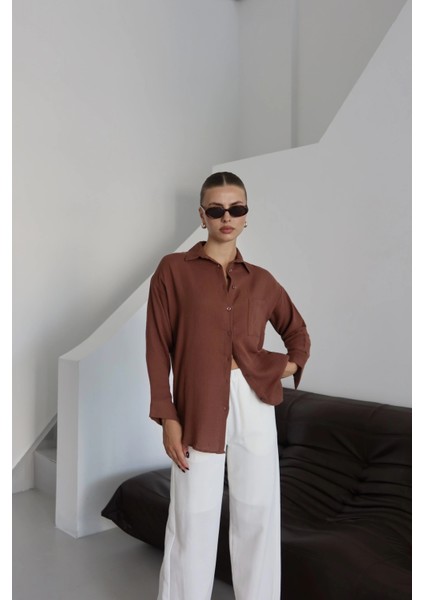 Tek Cepli Müslin Gömlek Kahve fırsatları
