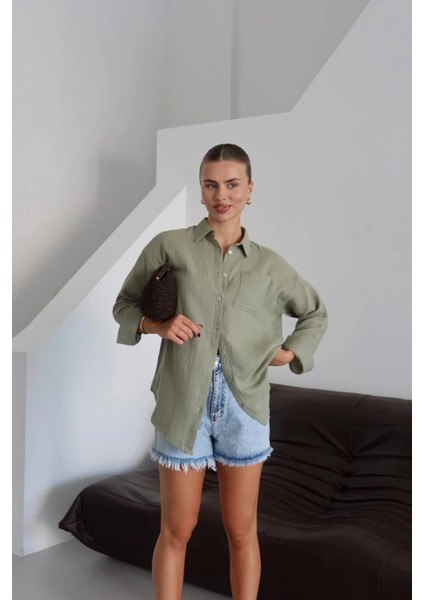 Tek Cepli Müslin Gömlek Haki