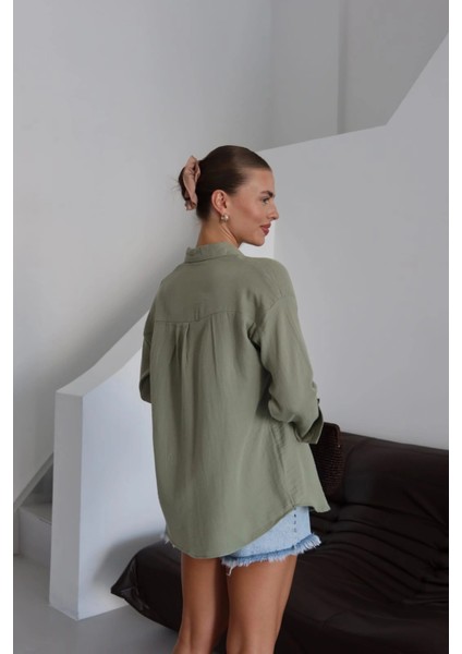 Tek Cepli Müslin Gömlek Haki modelleri