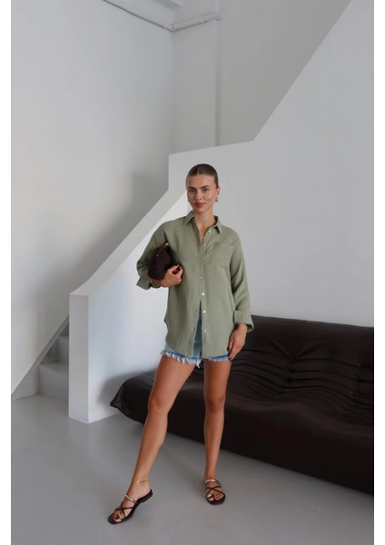 Tek Cepli Müslin Gömlek Haki fırsatları