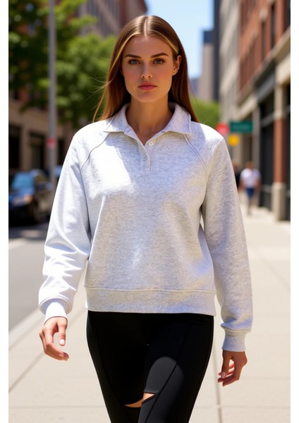 Kadın Polo Yaka Reglan Kol %100 Pamuk Sweatshirt Fonksiyonel Dayanıklı Kaliteli Konforlu Şık fiyatları
