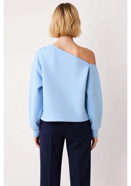 Kadın Kayık Yaka Düşük Kol Oversize Nakışlı Sweatshirt Fonksiyonel Dayanıklı Kaliteli Spor fırsatları