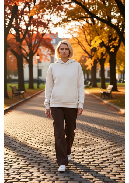 Kadın Kapüşonlu Düşük Kol Geniş Kalıp Örme Sweatshirt Fonksiyonel Dayanıklı Kaliteli Rahat