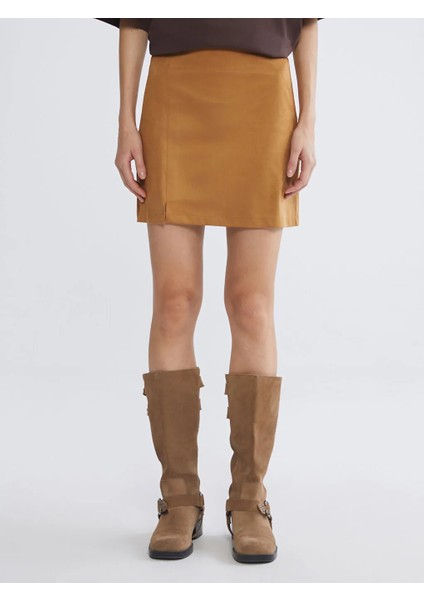 Xsıde Kahverengi Beli Fermuarlı Süet Mini Etek fiyatları