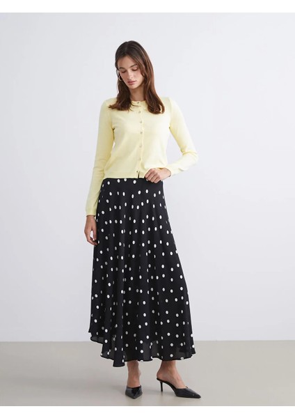 Lcw Vision Siyah Beli Fermuarlı Puantiyeli Şifon Kloş Etek
