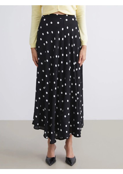 Lcw Vision Siyah Beli Fermuarlı Puantiyeli Şifon Kloş Etek fiyatları