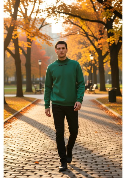 Erkek Balıkçı Yaka Standart Kol Regular Kalıp Nakışlı Sweatshirt Fonksiyonel Dayanıklı Şık