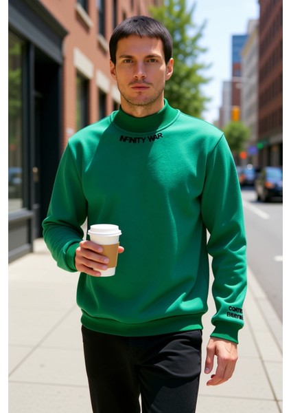 Erkek Balıkçı Yaka Standart Kol Regular Kalıp Nakışlı Sweatshirt Fonksiyonel Dayanıklı Şık fiyatları