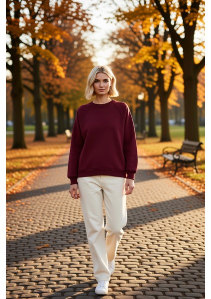 Kadın Bisiklet Yaka Reglan Kol Düz Örme Sweatshirt Fonksiyonel Dayanıklı Kaliteli Konforlu