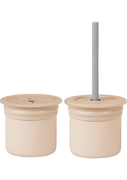 Pipetli Silikon Bardak Seti Bubble Beige / Powder Grey