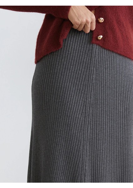 Soulife Gri Beli Lastikli Kloş Triko Etek modelleri