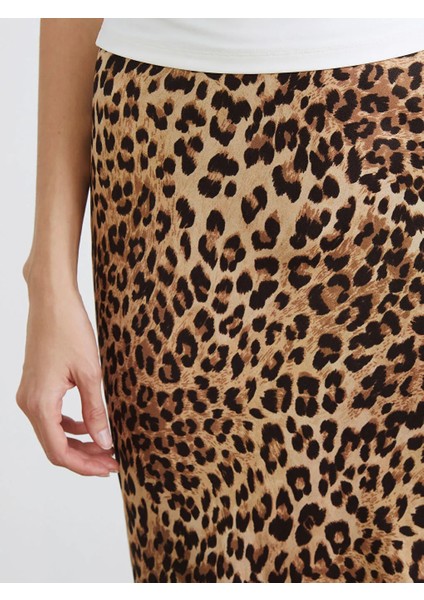 Lcw Vision Kahverengi Beli Lastikli Leopar Desenli A Kesim Saten Etek modelleri