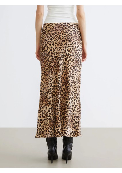 Lcw Vision Kahverengi Beli Lastikli Leopar Desenli A Kesim Saten Etek fırsatları
