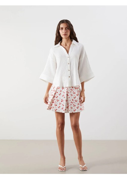 Lcw Vision Pembe Beli Fermuarlı Çiçekli Pileli Mini Etek