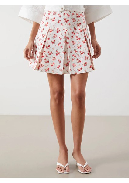 Lcw Vision Pembe Beli Fermuarlı Çiçekli Pileli Mini Etek fiyatları