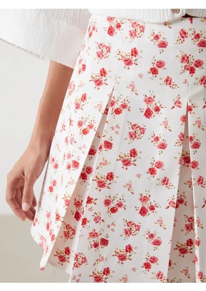 Lcw Vision Pembe Beli Fermuarlı Çiçekli Pileli Mini Etek modelleri