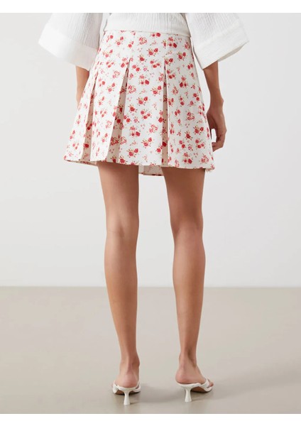 Lcw Vision Pembe Beli Fermuarlı Çiçekli Pileli Mini Etek fırsatları