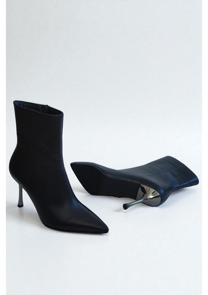 Hakiki Deri Siyah Kadın Bot – 9 cm Ince Metal Topuk Bilekte Şık Sivri Burun fırsatları