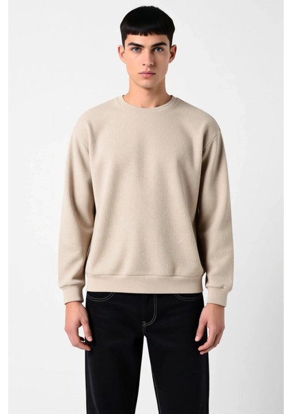 Erkek Bisiklet Yaka Standart Kol Oversize Waffle Dokuma Sweatshirt Fonksiyonel Dayanıklı Şık modelleri