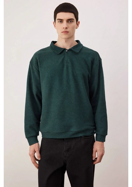Erkek Polo Yaka Standart Kol Oversize Kalın Çıtçıtlı Sweatshirt Fonksiyonel Dayanıklı Spor modelleri